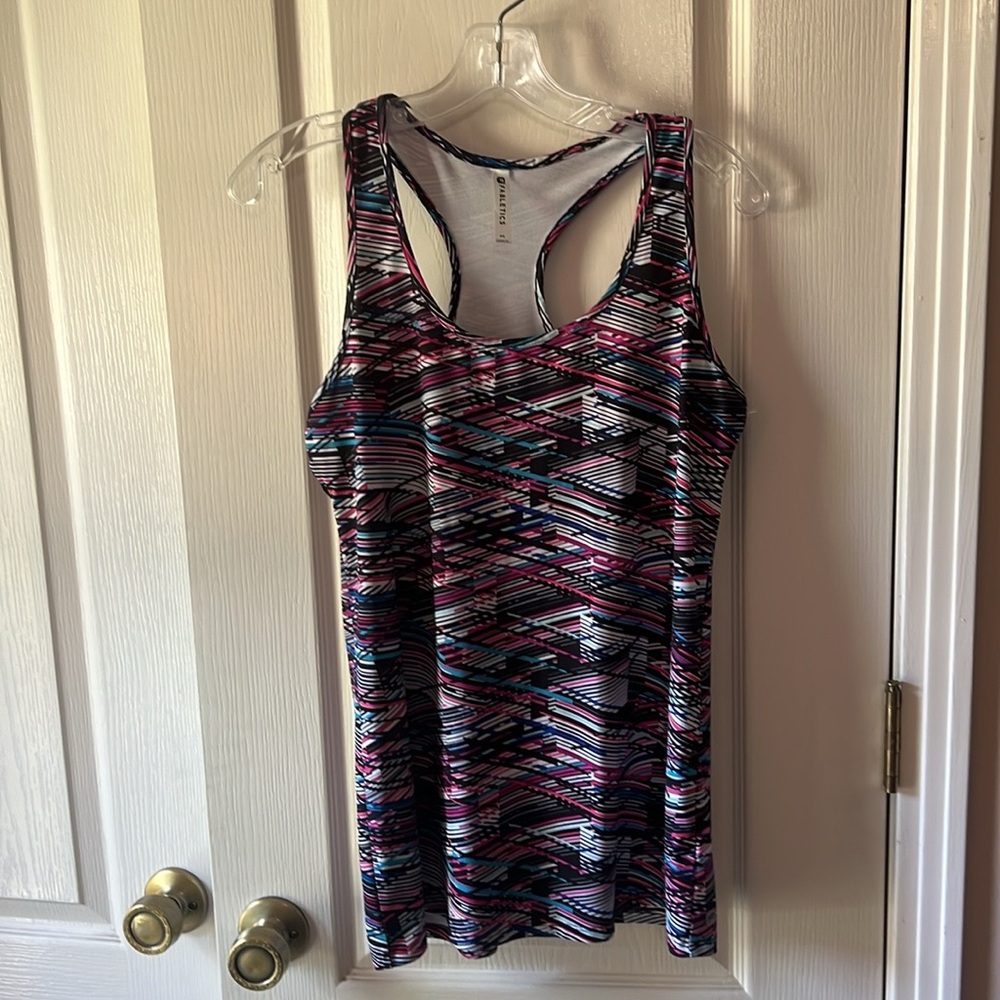 Fabletics Women's Pink and Black Patterned Tank Top